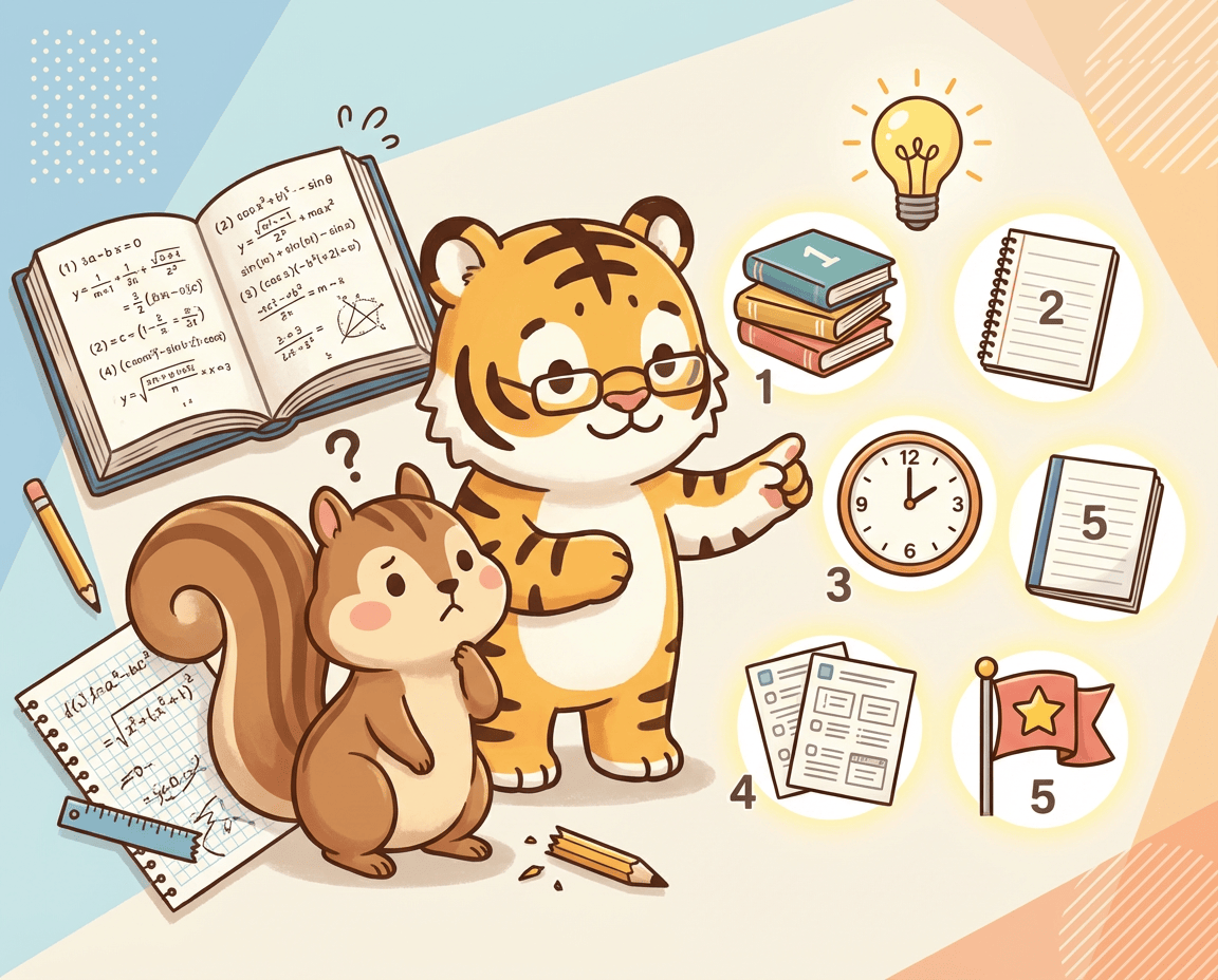 トラとリスが勉強しているところ